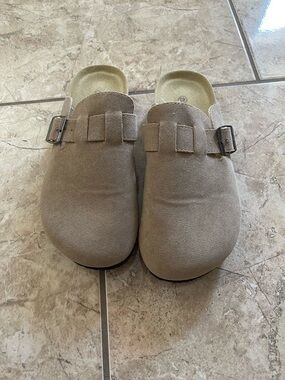 Slip-On Clogs with Buckle Detail - Taupe